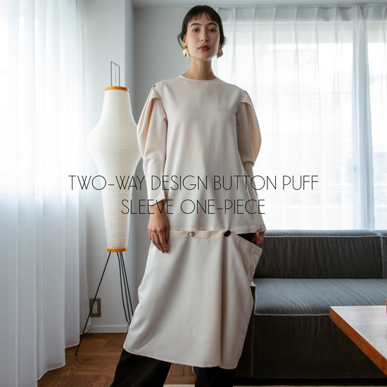TWO-WAY DESIGN BUTTON PUFF SLEEVE ONE-PIECE