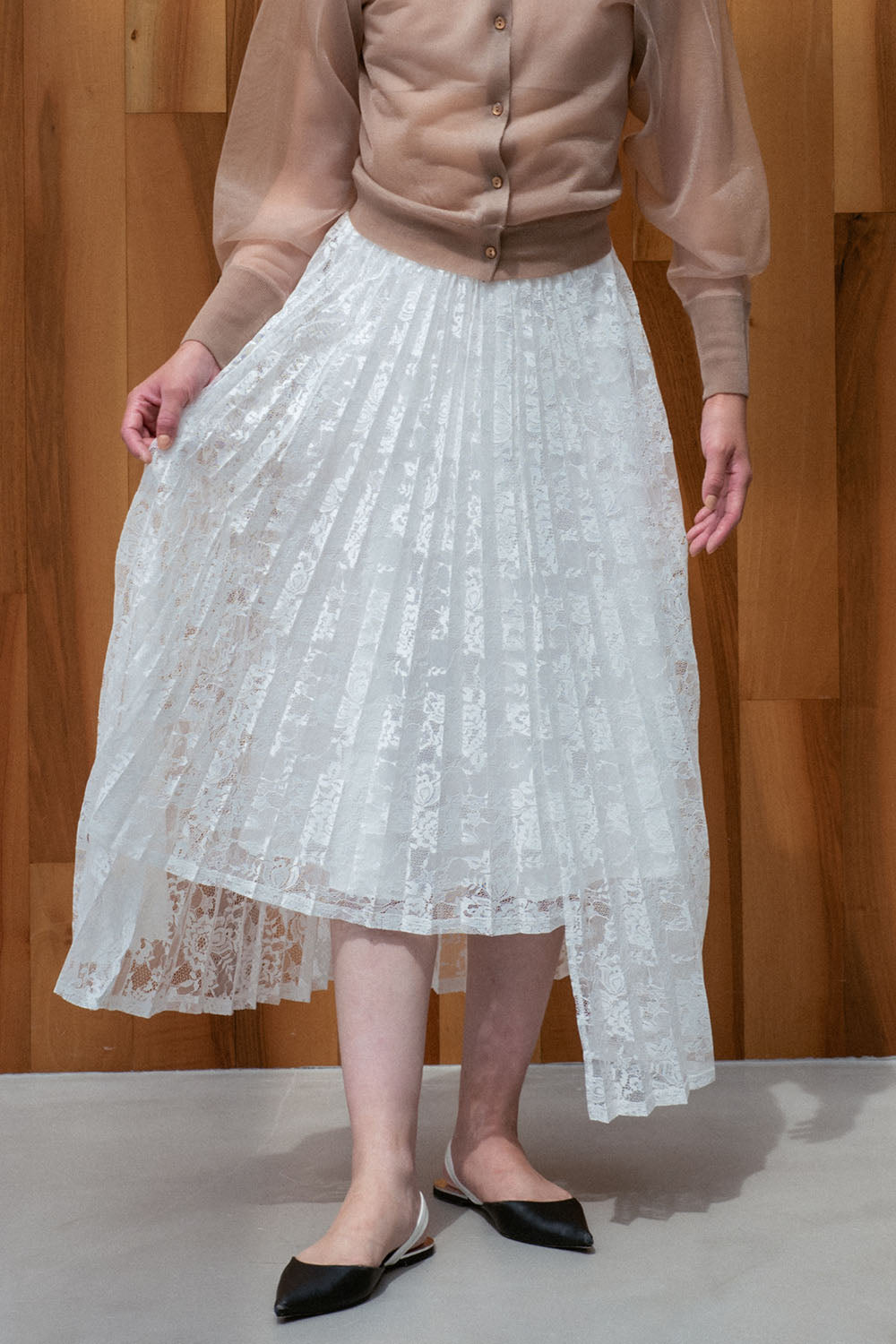 lace pleats long skirt